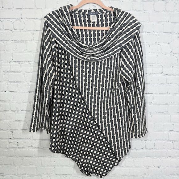 Yushi Tunic Women Large Gray Black Patchwork Knit Lagenlook Artsy Top - Picture 1 of 9